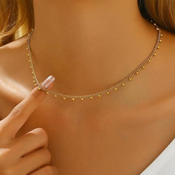 Neiman Marcus 18K Gold Plated Cuban Ball Drop Stainless Steel Necklace - Picture 2 of 5